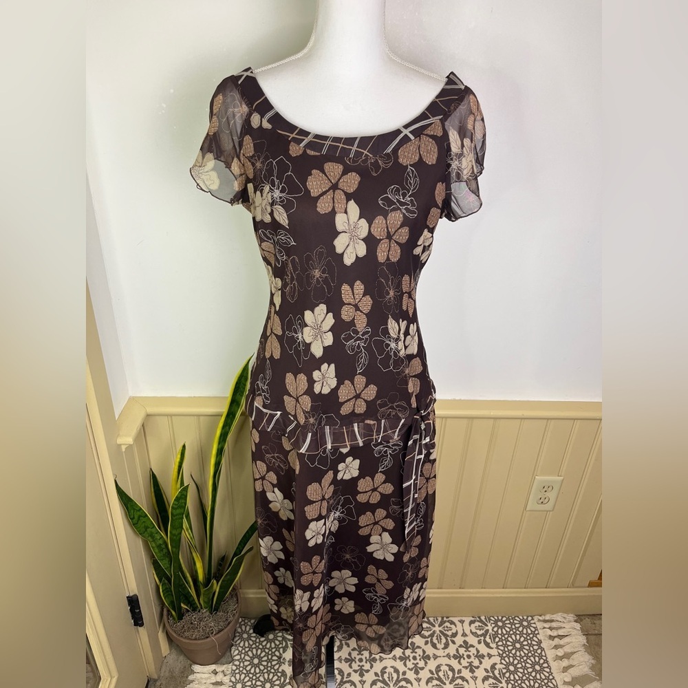 Vtg Y2K Believe Drop Waist Midi Dress 10 Fairy Grunge Whimsical Earthy Woodsy